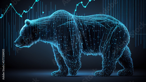  low poly bear with financial graph. AI generativ.