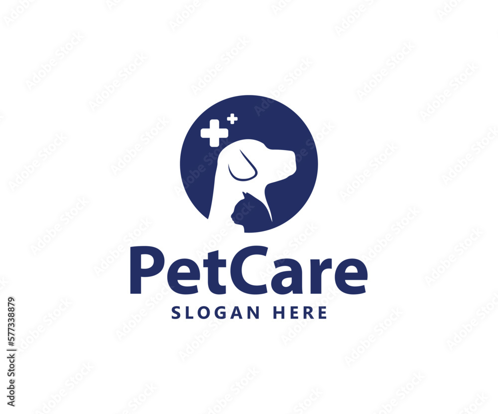 Pet Care Logo with Dog, and Cat, symbols vector logo template
