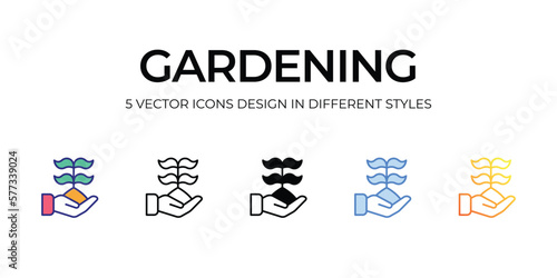 gardening Icon Design in Five style with Editable Stroke. Line  Solid  Flat Line  Duo Tone Color  and Color Gradient Line. Suitable for Web Page  Mobile App  UI  UX and GUI design.