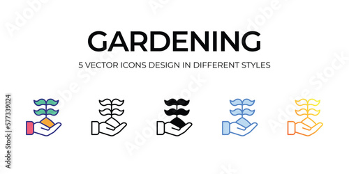 gardening Icon Design in Five style with Editable Stroke. Line, Solid, Flat Line, Duo Tone Color, and Color Gradient Line. Suitable for Web Page, Mobile App, UI, UX and GUI design.