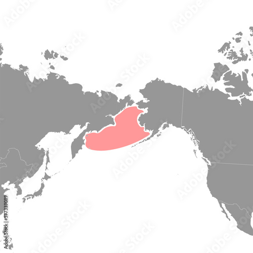 Bering sea on the world map. Vector illustration.