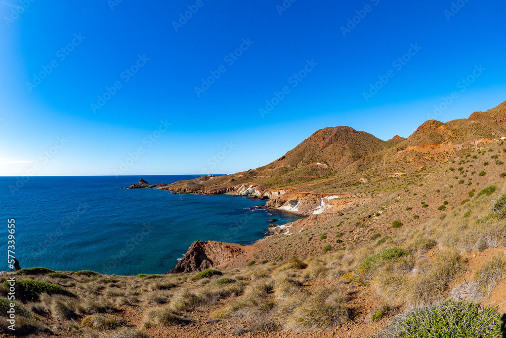 Beautiful view of the coastline and hills of Faro de Cabo de Geta