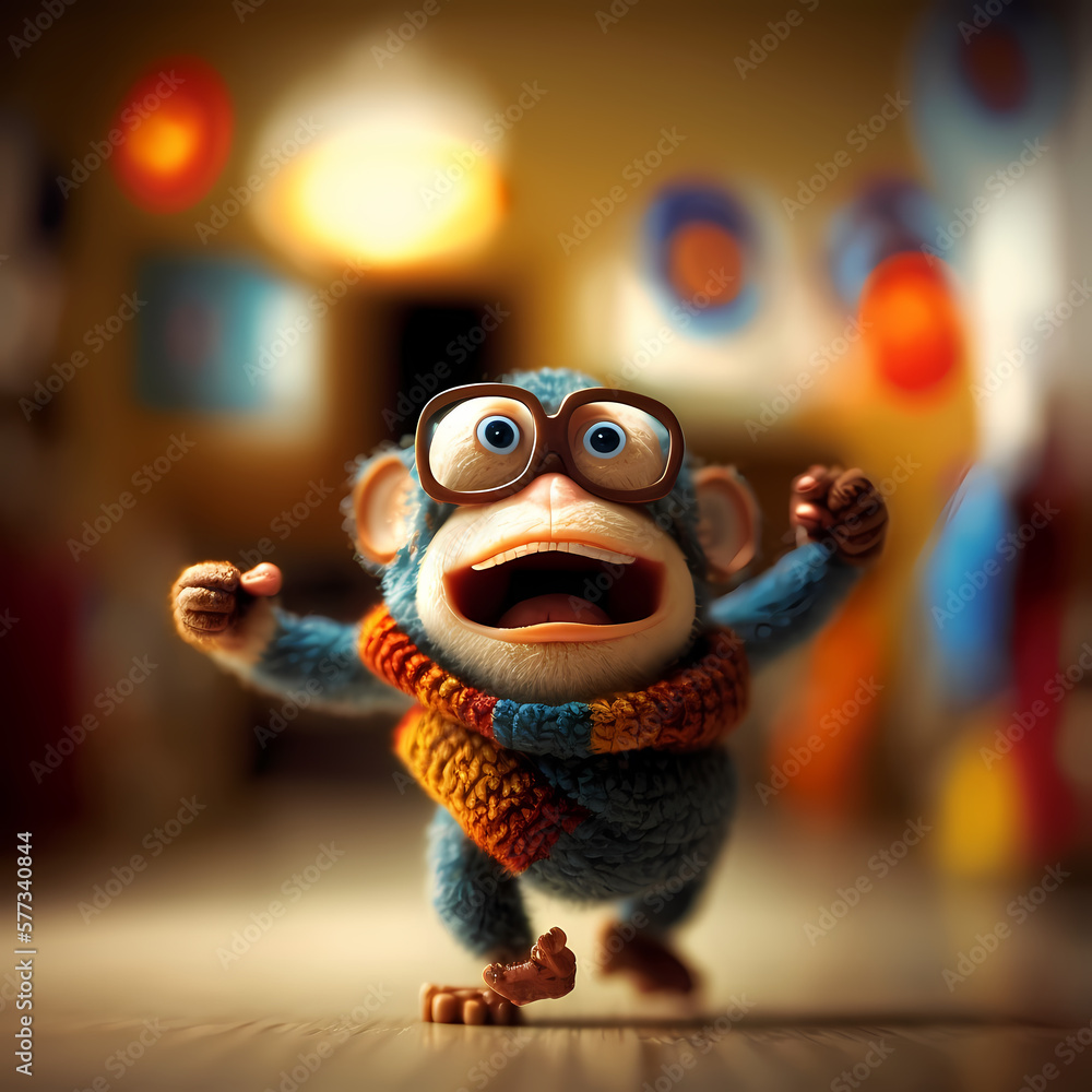 Baby Monkey Smiling and Dancing. Generative AI Baby Monkey Smiling and Dancing. Generative AI