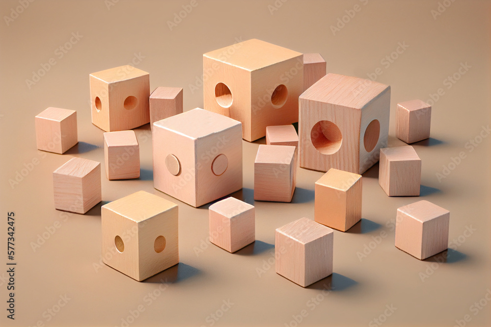 Eco friendly, plastic free toys for toddler. Stylish wooden toy blocks and cubes for child . AI Generated.