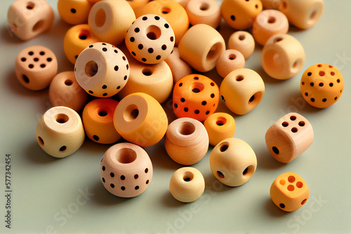 Eco friendly, plastic free toys for toddler. Stylish wooden toy beads for child . AI Generated.
