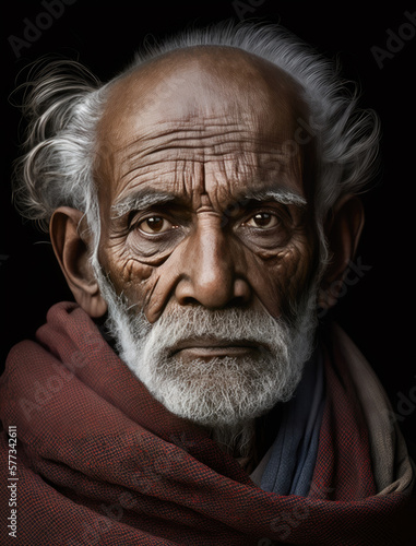 Elderly Man-Old Indian Man Portrait-Generative AI © simon