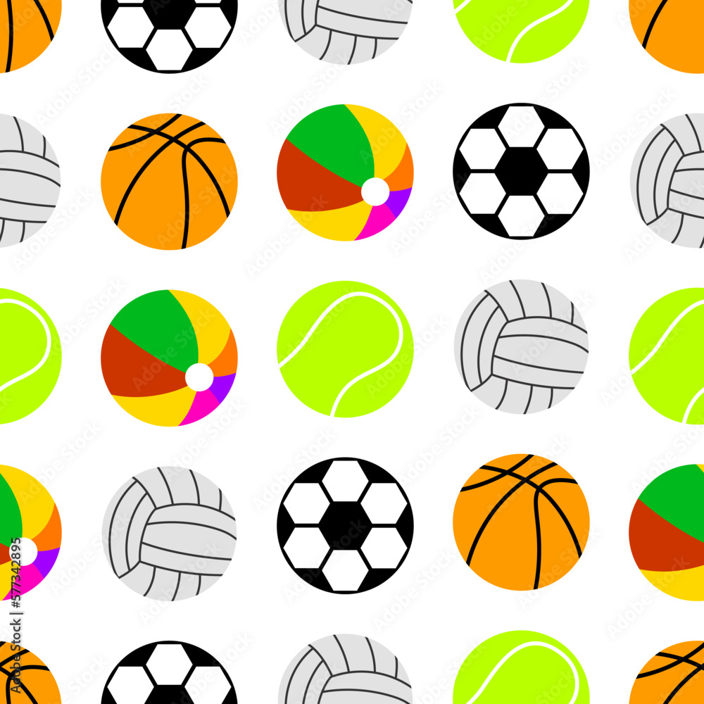 Sport game balls isolated on white background vector icon set. Cartoon doodle play game equipment. Seamless pattern for fabric printing. Sport game balls isolated on white background vector icon set. Cartoon doodle play game equipment. Seamless pattern for fabric printing.