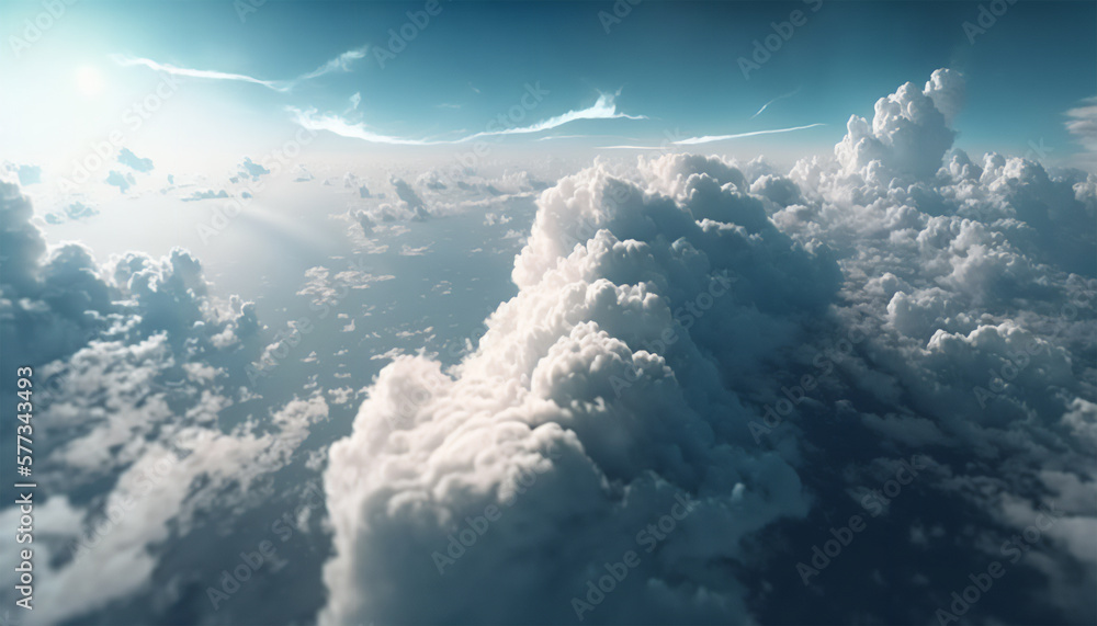 Beautiful aerial view of white clouds on a blue background. Generative AI