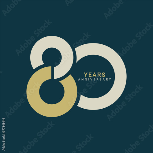 80, 80th Years Anniversary Logo, Golden Color, Vector Template Design element for birthday, invitation, wedding, jubilee and greeting card illustration.