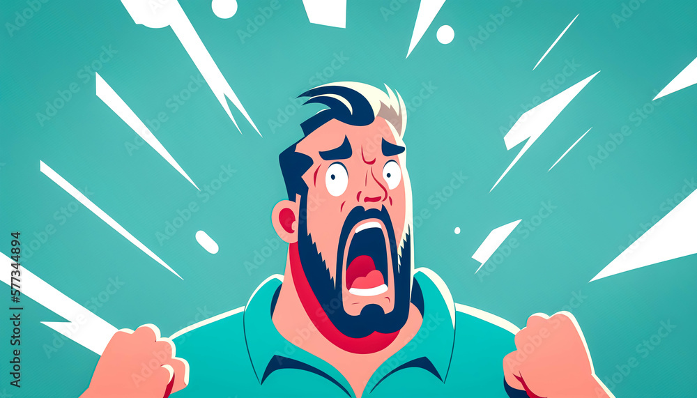 Screaming man, panic and fear, generative AI.