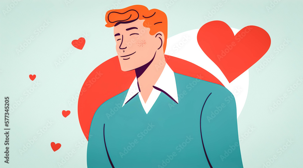 A man in love and hearts, generative AI. A man in love and hearts, generative AI.