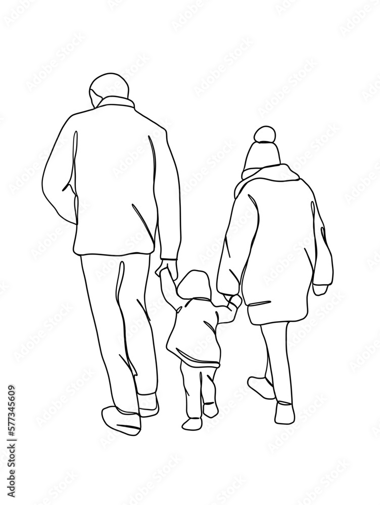 Continuous one line drawing of happy family. Vector illustration. Continuous one line drawing of happy family. Vector illustration.