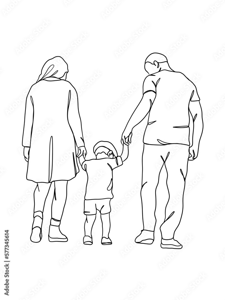 Fototapeta premium Continuous one line drawing of happy family. Vector illustration.