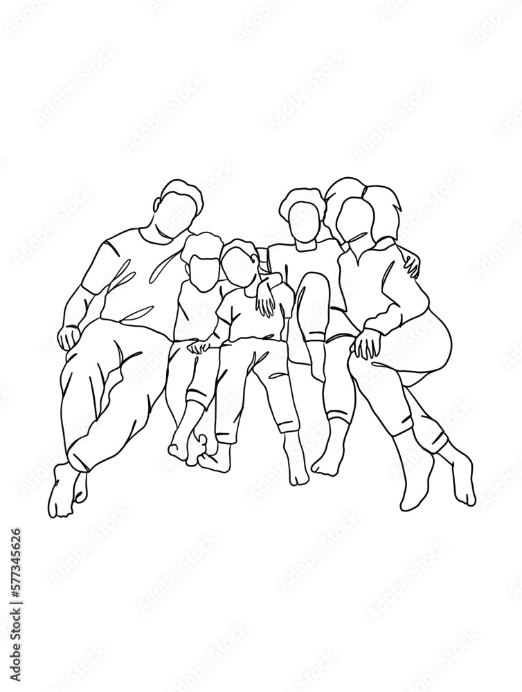Fototapeta premium Continuous one line drawing of happy family. Vector illustration.