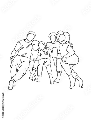 Continuous one line drawing of happy family. Vector illustration.