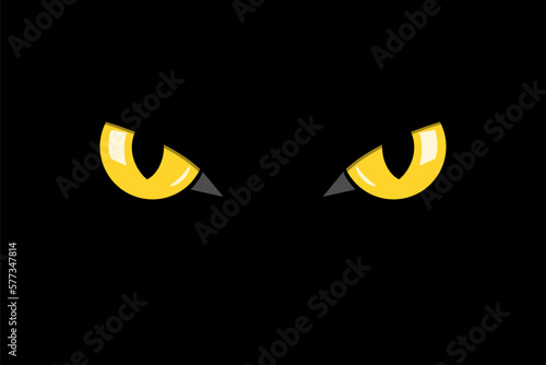 closeup cat eyes of black cat in dark night vector illustration