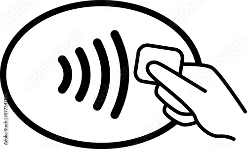 Contactless payment vector icon. Credit card hand, wireless NFC pay wave and contactless pay pass logo.