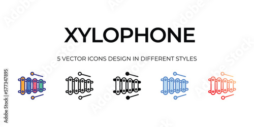 xylophone Icon Design in Five style with Editable Stroke. Line, Solid, Flat Line, Duo Tone Color, and Color Gradient Line. Suitable for Web Page, Mobile App, UI, UX and GUI design.