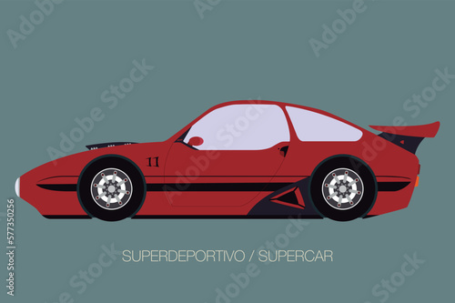 Classical car. Car side view. Red race car vector illustration