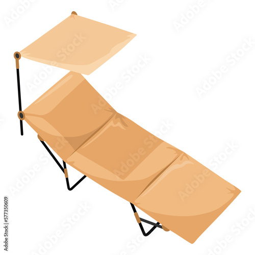 Camping bed. Folding tourist sleep equipment, outdoor travel furniture for rest. Portable recreation accessory, illustration isolated on white background