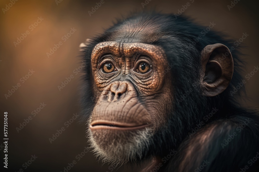 The head of a monkey remains in the forest. generative ai