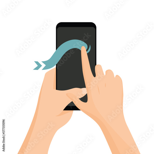 Touch screen hand gestures. Flat colored icon with movement of finger isolated vector illustration. Hand touchscreen gesture. Vector like swipe or slide touch