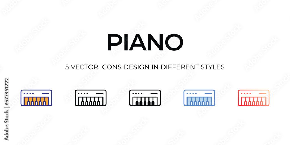 piano Icon Design in Five style with Editable Stroke. Line, Solid, Flat Line, Duo Tone Color, and Color Gradient Line. Suitable for Web Page, Mobile App, UI, UX and GUI design. piano Icon Design in Five style with Editable Stroke. Line, Solid, Flat Line, Duo Tone Color, and Color Gradient Line. Suitable for Web Page, Mobile App, UI, UX and GUI design.