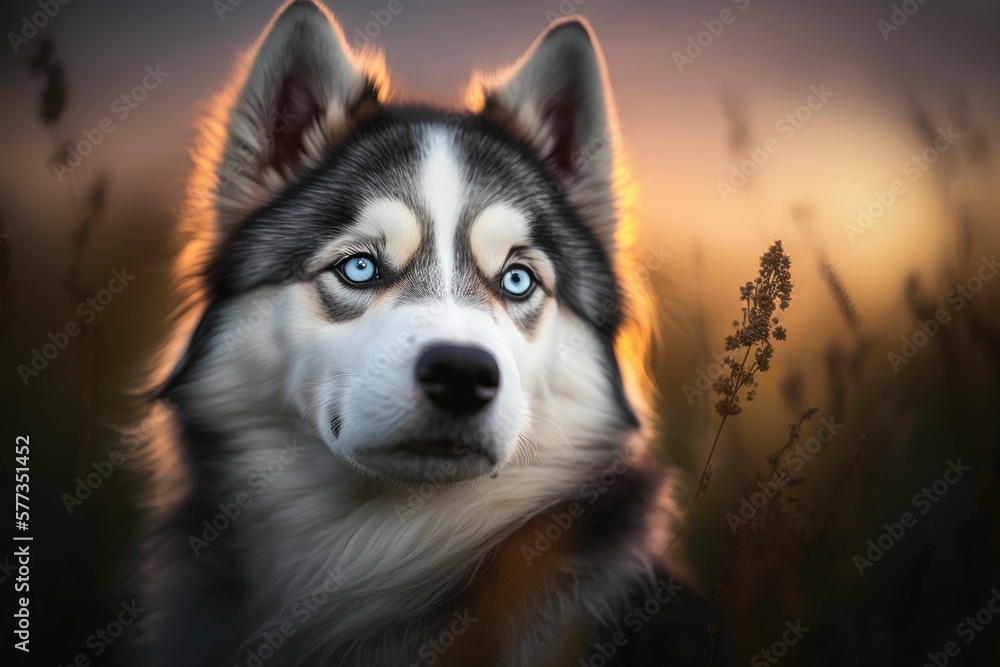 husky dog head, realistic photo generative AI