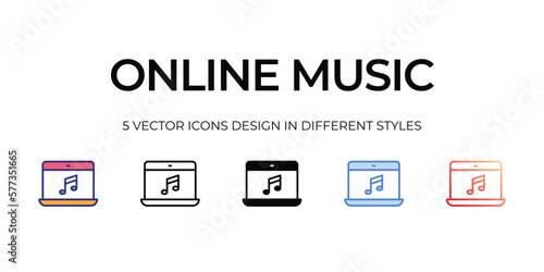 online music Icon Design in Five style with Editable Stroke. Line, Solid, Flat Line, Duo Tone Color, and Color Gradient Line. Suitable for Web Page, Mobile App, UI, UX and GUI design.