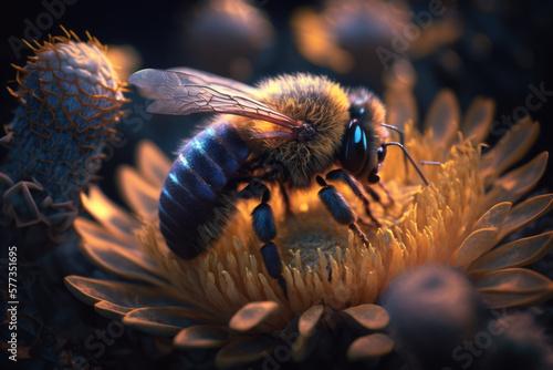 Close up of a bumblebee, Illustration made with Generative AI