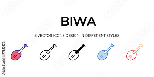 biwa Icon Design in Five style with Editable Stroke. Line, Solid, Flat Line, Duo Tone Color, and Color Gradient Line. Suitable for Web Page, Mobile App, UI, UX and GUI design.