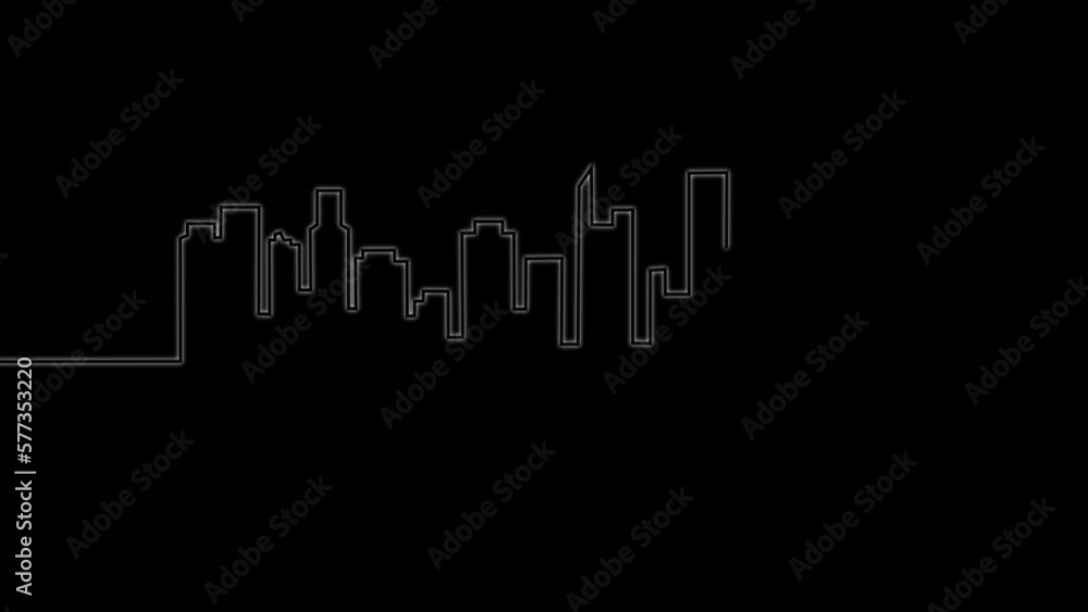 city skyline landscape view and road, town buildings and skyscrapers, urban cityscape town. Architecture silhouette of downtown. panoramic sight, day time. looped animation 2d flat style city skyline landscape view and road, town buildings and skyscrapers, urban cityscape town. Architecture silhouette of downtown. panoramic sight, day time. looped animation 2d flat style