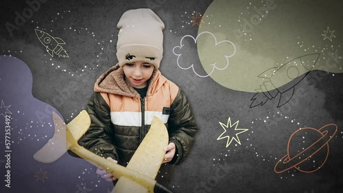 Child boy school motion background kid portrait childhood promo student male education science globe animation 4K 3840x2160