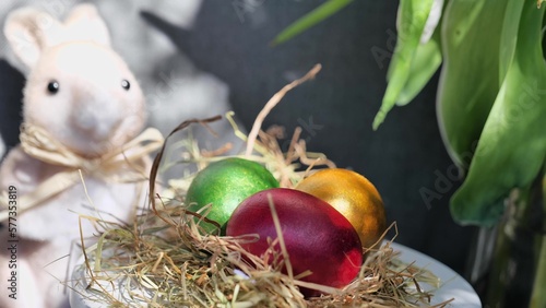 Wallpaper Mural Easter colorful eggs rotate in nest with hey outdoor in sunny warming day. Torontodigital.ca
