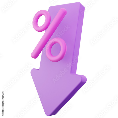 pink percent sign on down arrow 3d icon