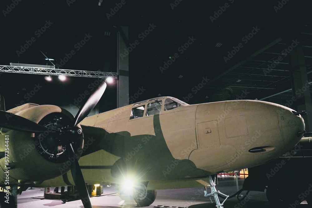 Fototapeta premium Vintage military aircraft in the hangar