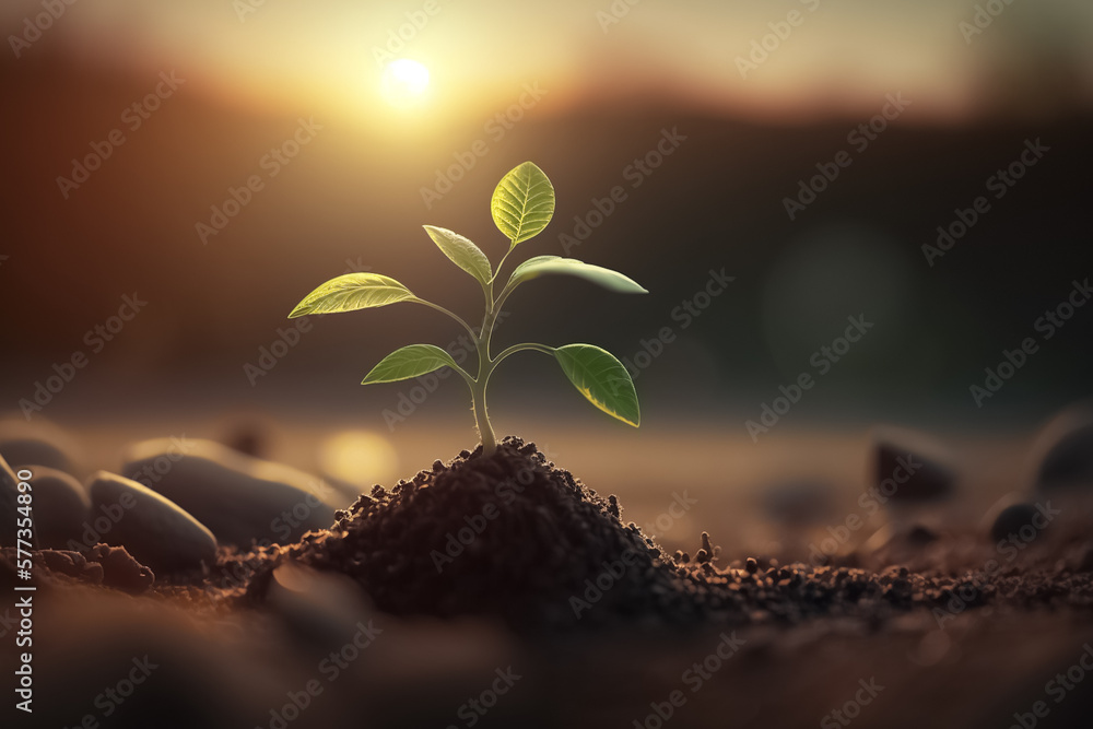 The Sapling are growing from the soil with sunlight. Growing plant ...