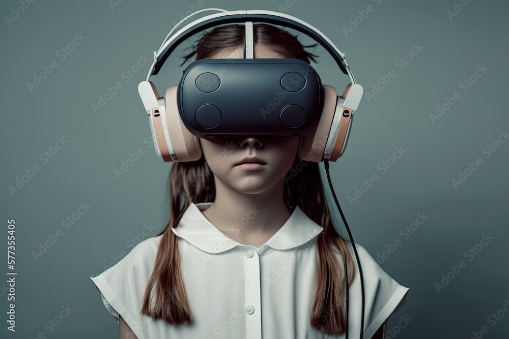  young woman wearing a VR device. Generative AI