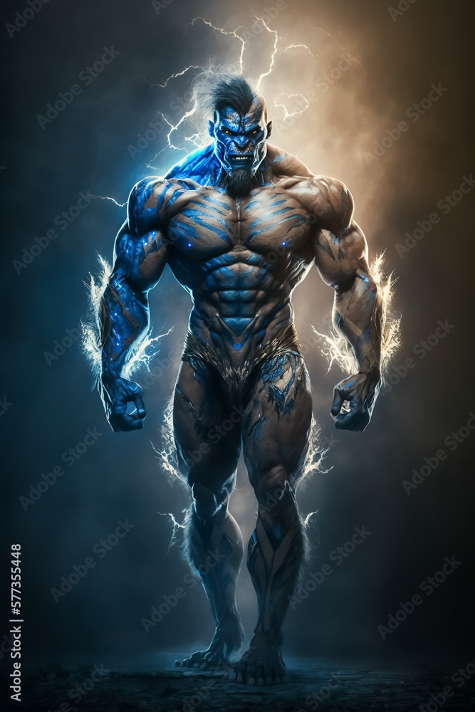 Monster Humanoid mit Muskeln und elektrischen Fähigkeiten - Generative AI Illustration Monster Humanoid mit Muskeln und elektrischen Fähigkeiten - Generative AI Illustration