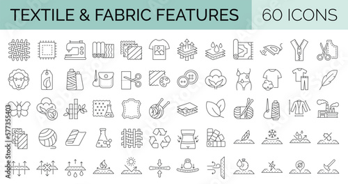 Fotografia Set of 60 line icons related to textile industry, fabric feather