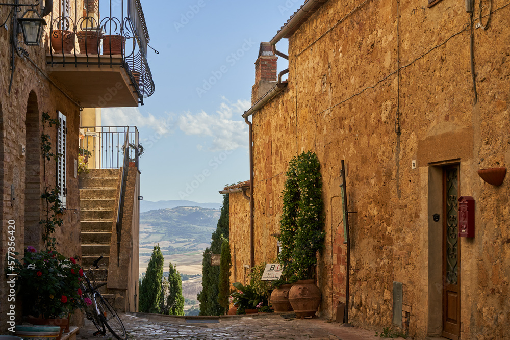 Typical street in Montalcino, Tuscany, Italy