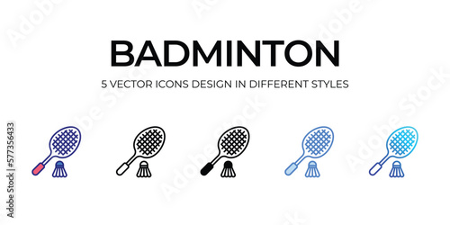 badminton Icon Design in Five style with Editable Stroke. Line, Solid, Flat Line, Duo Tone Color, and Color Gradient Line. Suitable for Web Page, Mobile App, UI, UX and GUI design.