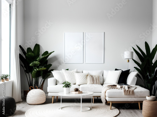 modern interior mock-up, Mockup poster frame close up, 3d,generative AI