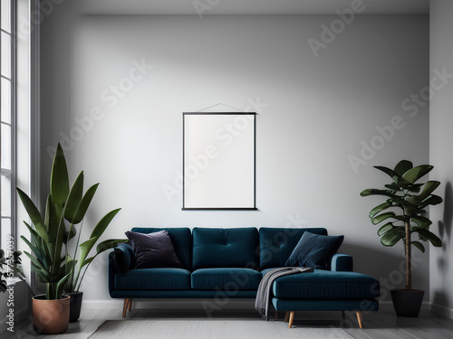 Modern Interior with Boho Poster Frame Mockup ,Minimalist Mockup Photo of Poster Frame in Boho Style,Generative AI 