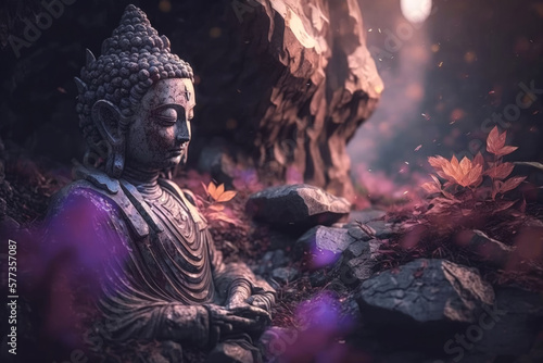 Meditation: Meditating Buddha statue in a calm atmosphere | Generative AI Production