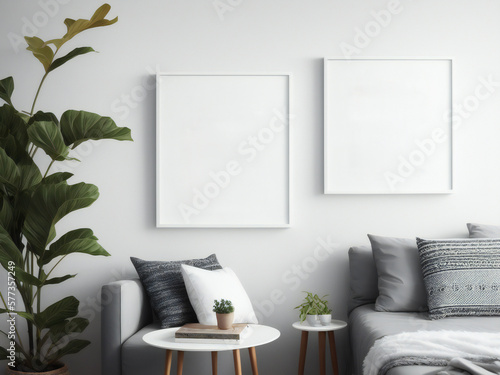 modern interior mock-up, Mockup poster frame close up, 3d,generative AI