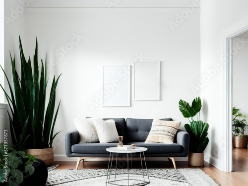 modern interior mock-up, Mockup poster frame close up, 3d,generative AI