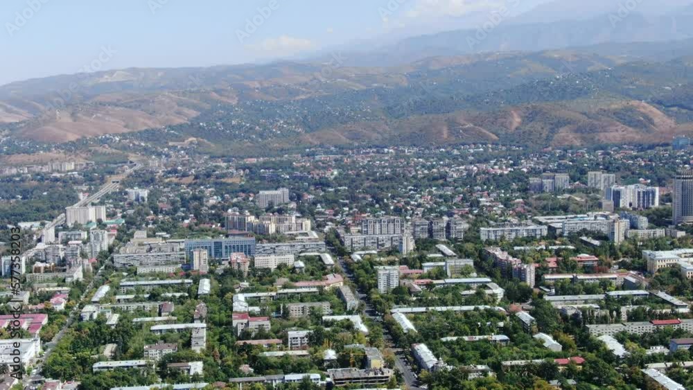 Almaty city, green urban grid development extending up into Tien Shan mountains Almaty city, green urban grid development extending up into Tien Shan mountains