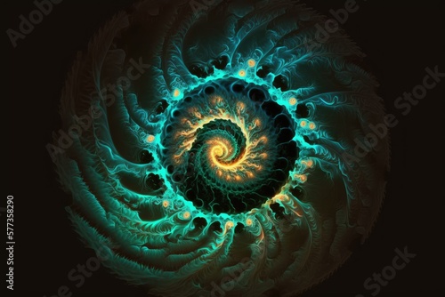 abstract bioluminescent spiral background, generative ai, generative, ai