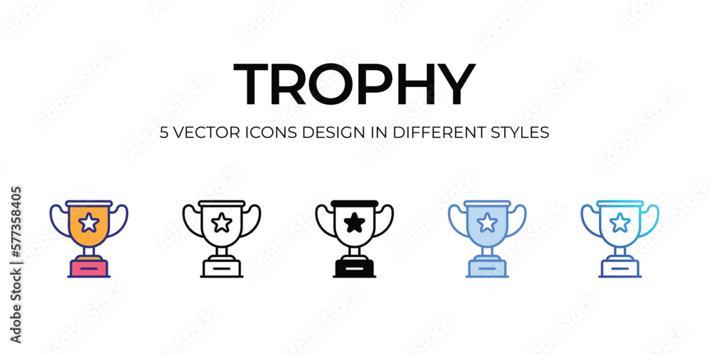 trophy Icon Design in Five style with Editable Stroke. Line, Solid, Flat Line, Duo Tone Color, and Color Gradient Line. Suitable for Web Page, Mobile App, UI, UX and GUI design. trophy Icon Design in Five style with Editable Stroke. Line, Solid, Flat Line, Duo Tone Color, and Color Gradient Line. Suitable for Web Page, Mobile App, UI, UX and GUI design.